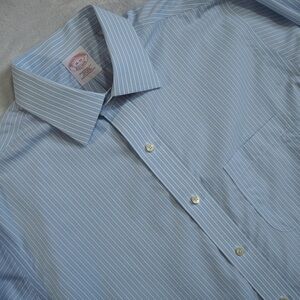 Brooks Brothers 1818 Sz 16 Traditional Fit Light Blue Striped Casual Shirt